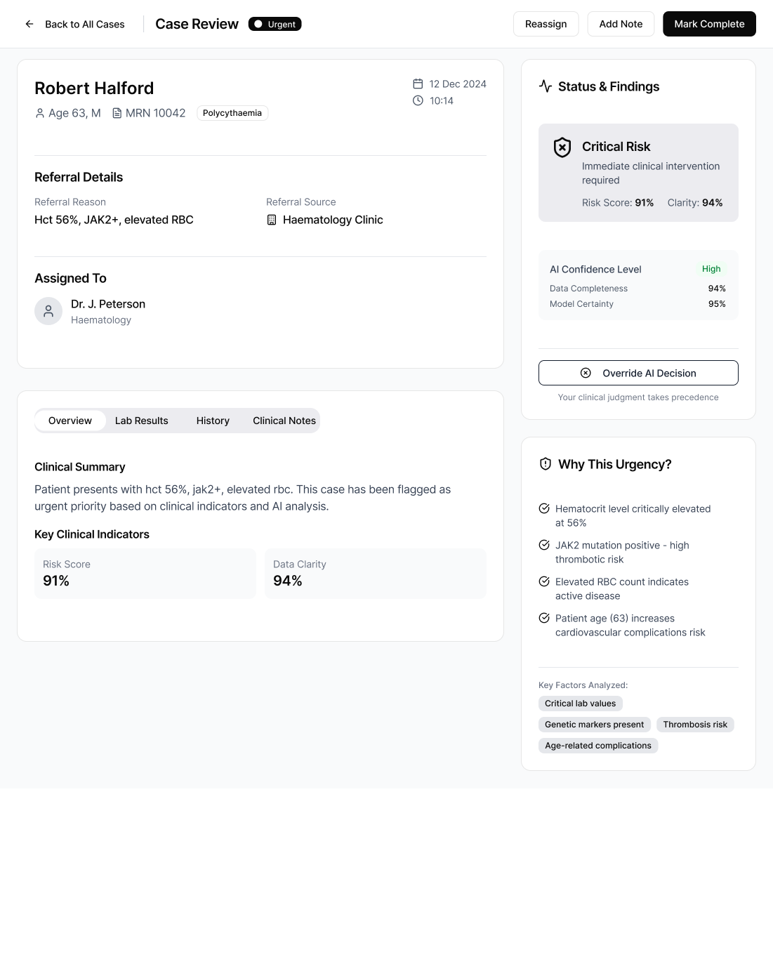 Early AI-supported case review screen