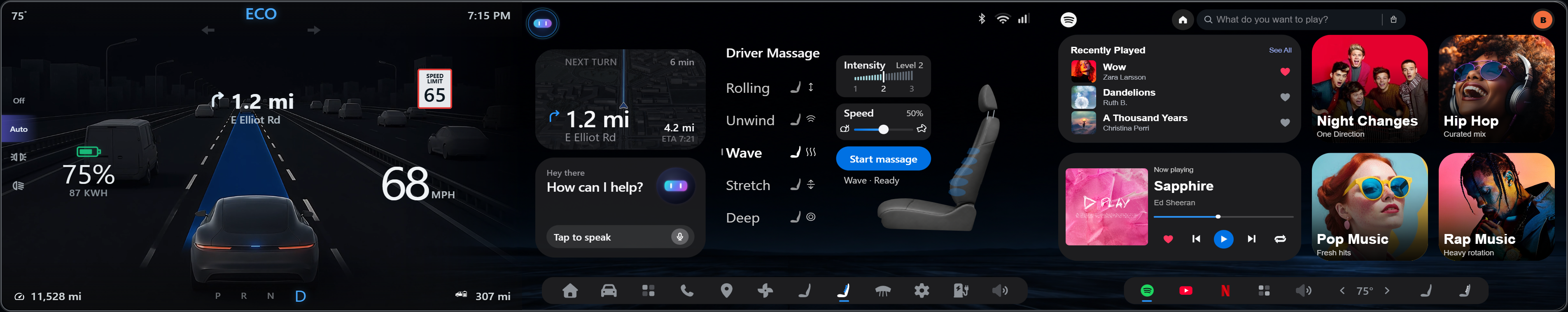 Seat massage tab interface